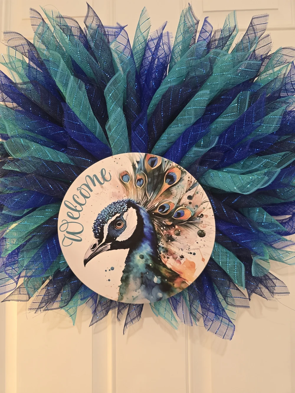 Peacock Welcome Wreath in Teal & Royal Blue